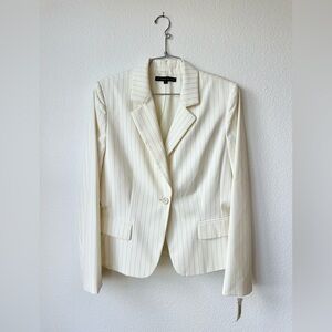 ANTONIO MELANI Ivory White Pinstripe Notch-Lapel Satin Lined Blazer Jacket Sz 10